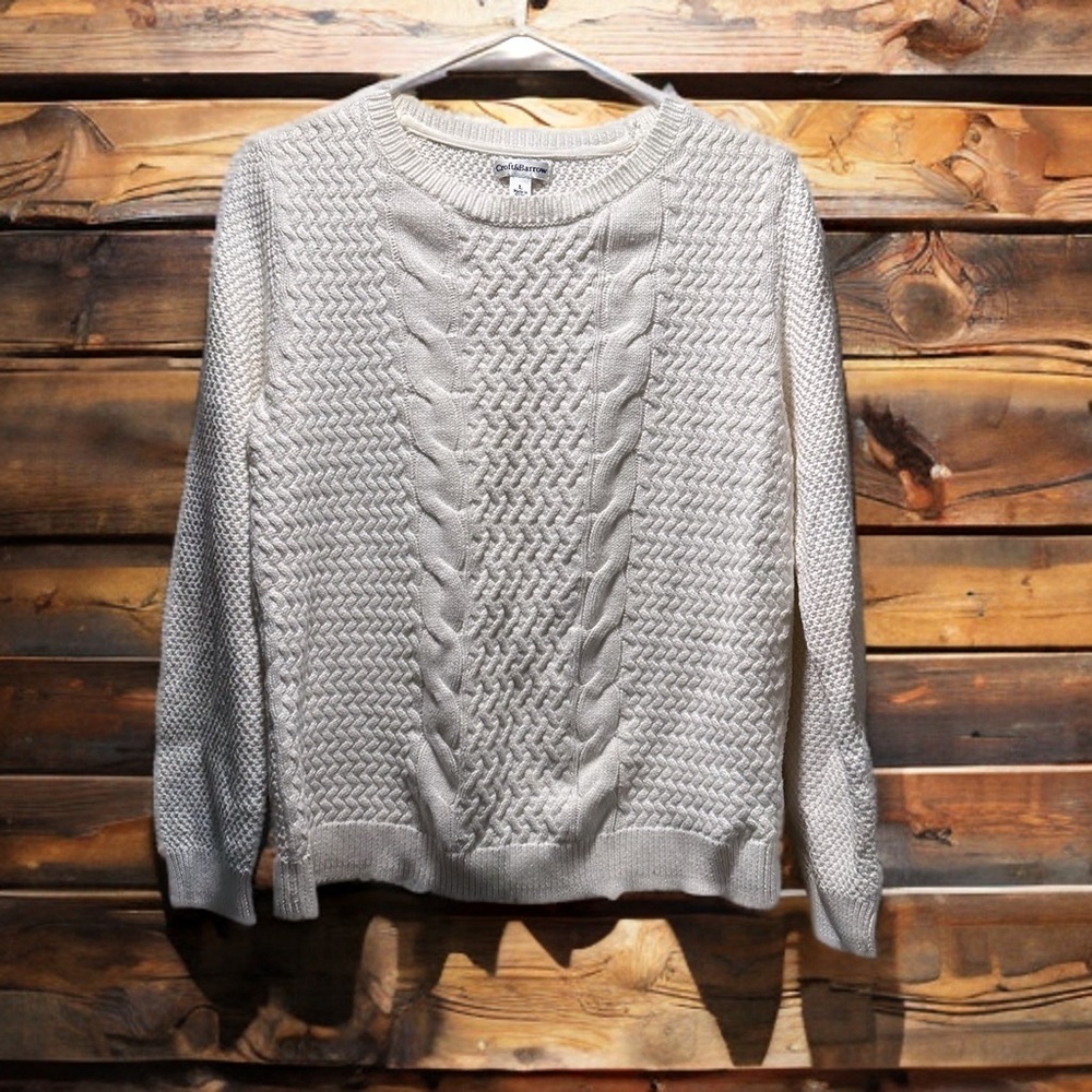 Croft & Barrow 100% Cotton White Crew Neck Knit Sweater Thick Cozy Warm EUC - Picture 14 of 15